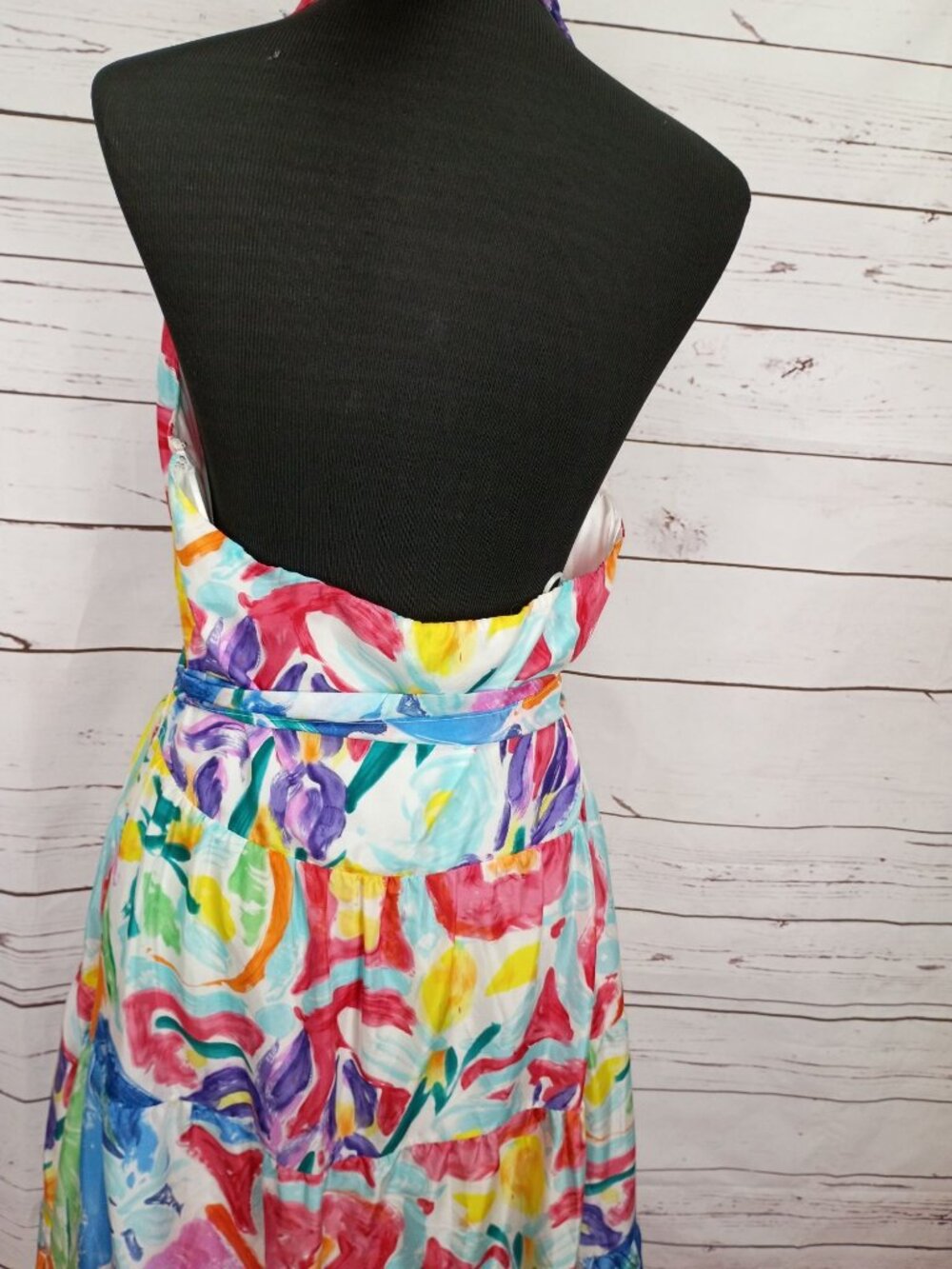 Lauren Ralph Lauren Multicolor Halter Maxi Dress Size 14 100% Silk Floral Abstra - Picture 4 of 8